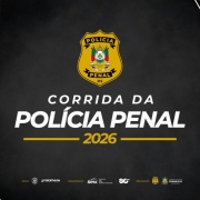 Foto de divulga&ccedil;&atilde;o da corrida, contendo as logos da Pol&iacute;cia Penal e demais participantes. 